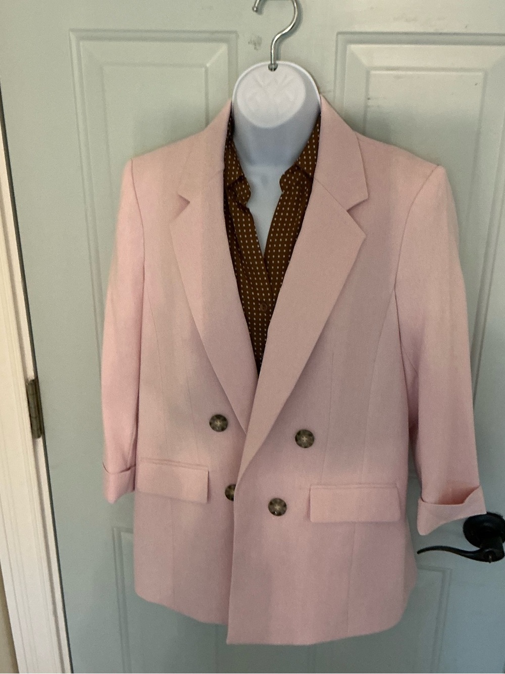 Kasper Double-Breasted Light Pink Blazer
